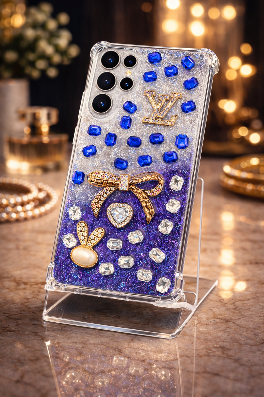 Royal Blue Crystal Bow – Luxury Shockproof Case