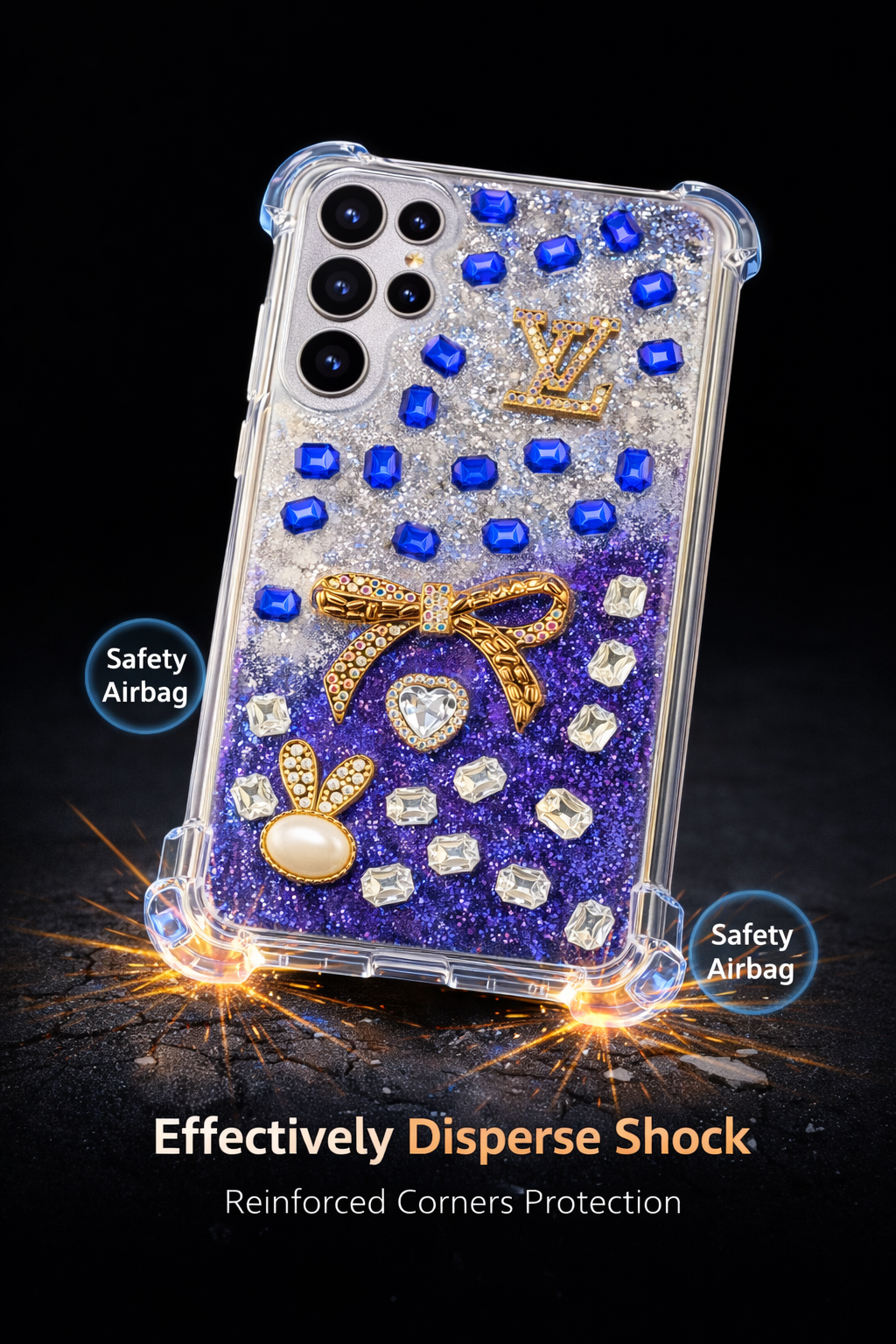 Royal Blue Crystal Bow – Luxury Shockproof Case