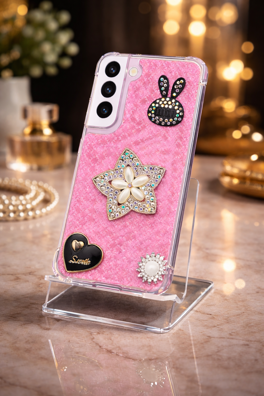 🌸 Pink Crystal Bunny Bloom Case 🌸