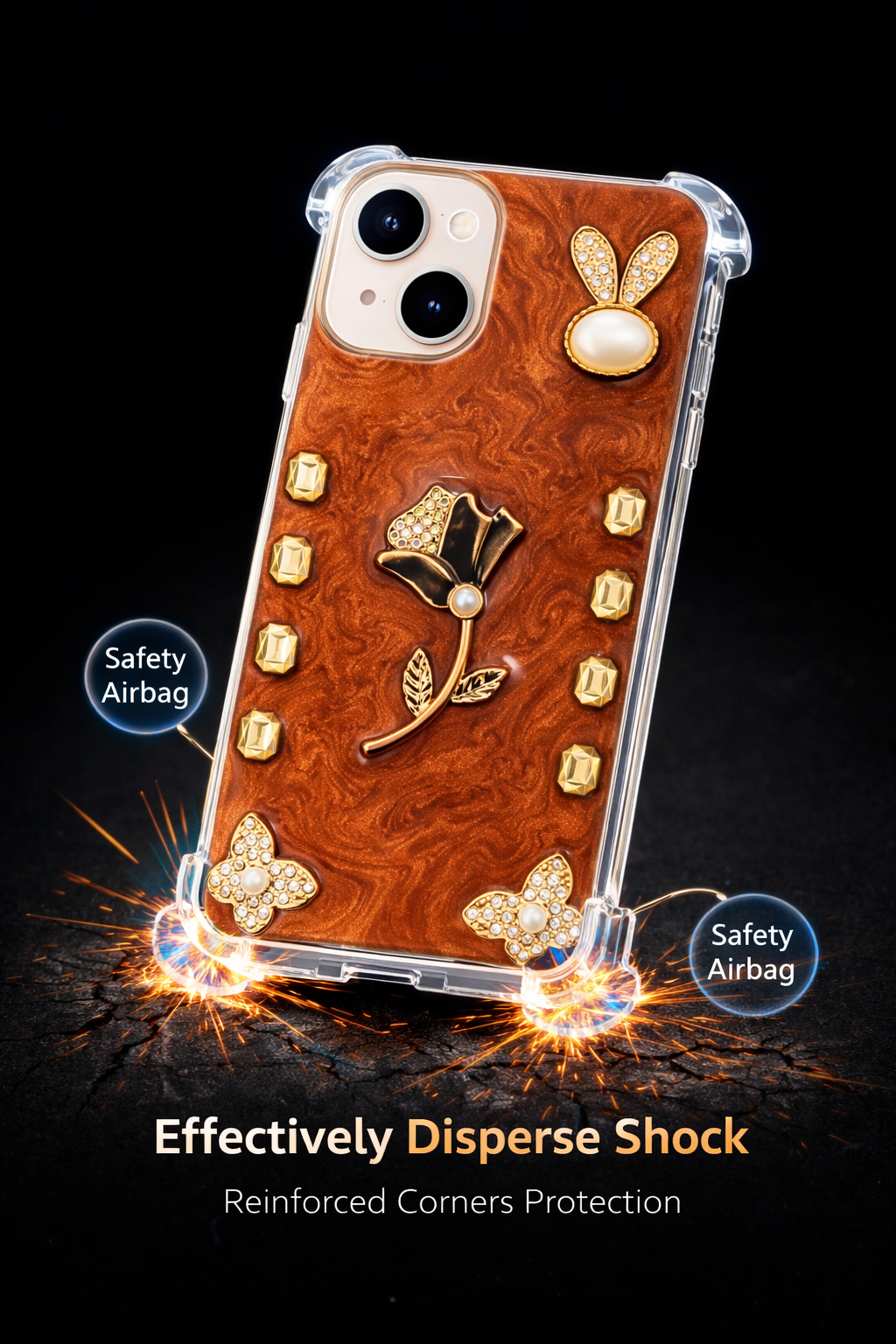 Royal Amber Blossom – Luxury Crystal Shockproof Case
