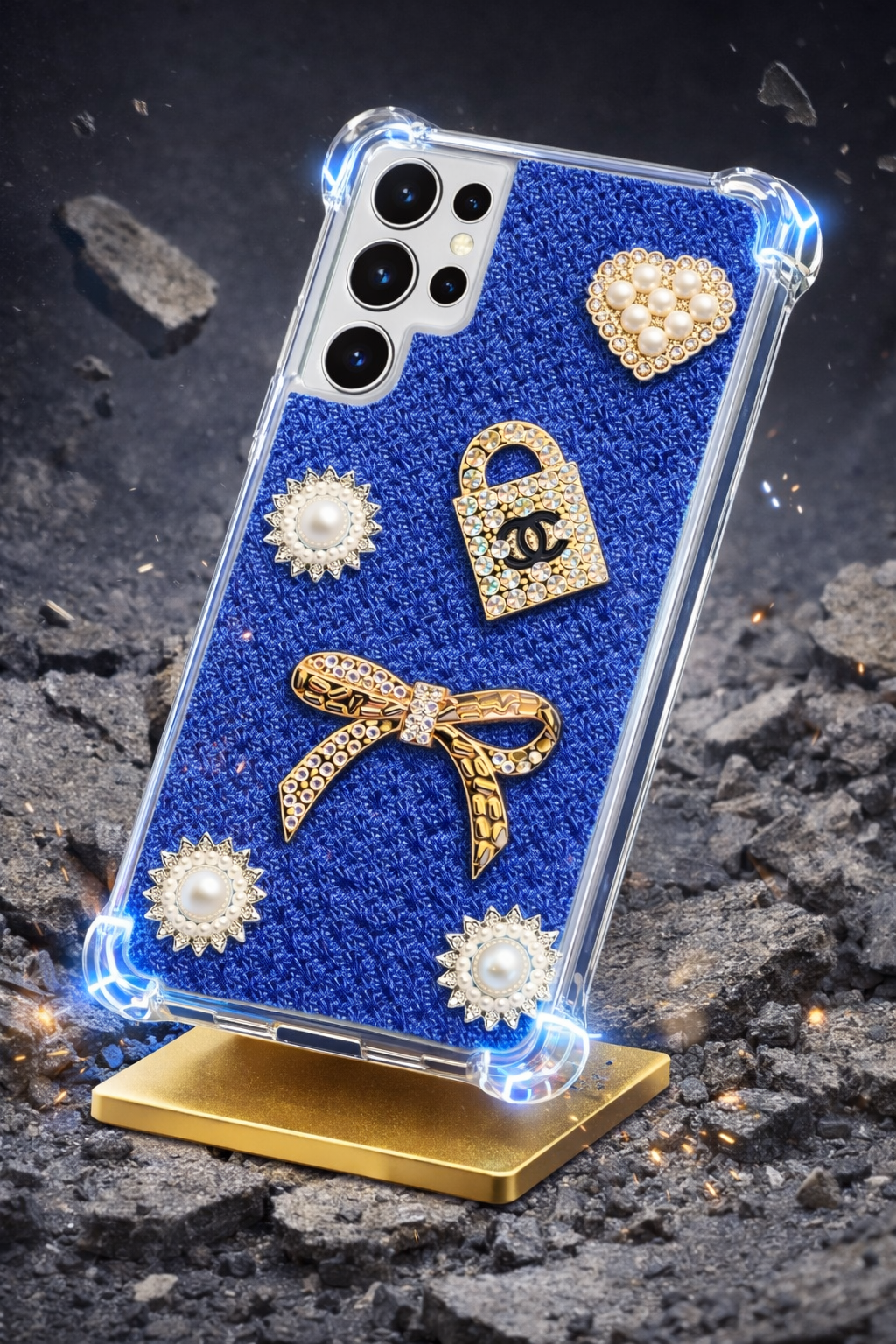 Test Alpha Royal Blue Pearl Bow – Luxury Shockproof Case