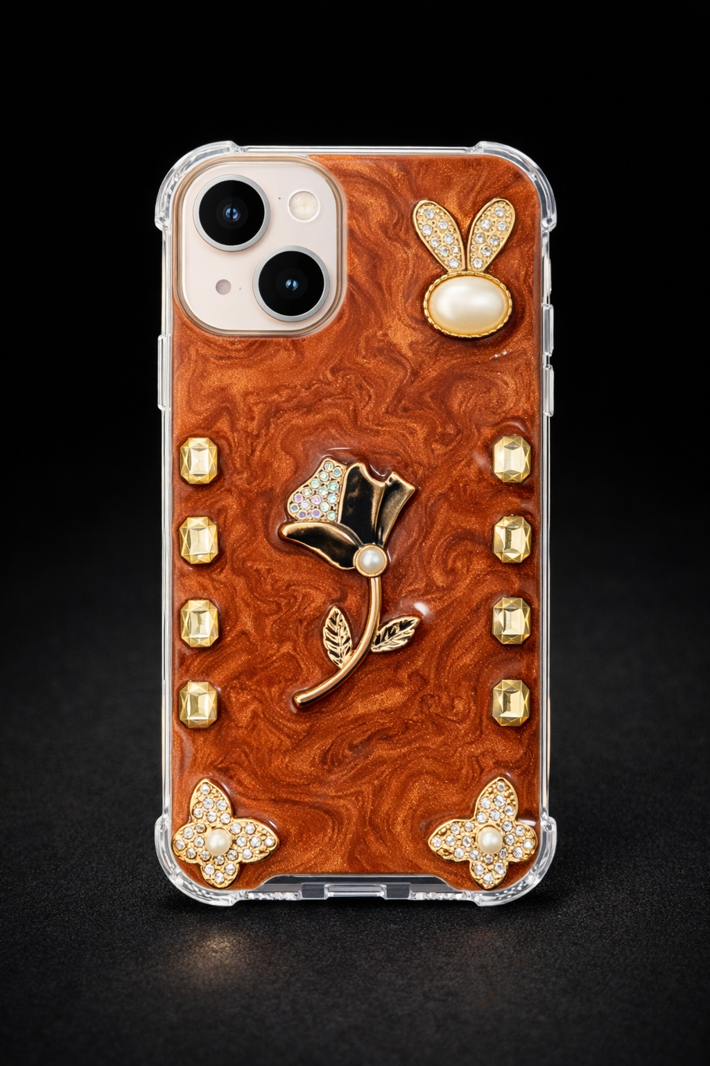 Royal Amber Blossom – Luxury Crystal Shockproof Case